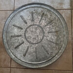 Galvanized Metal Round Plant Stand With 3 Casters - Industrial Farmhouse Accent